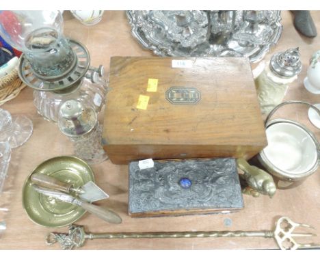A selection of hardware including arts and crafts trinket box