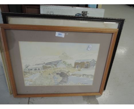 A selection of framed prints and watercolours