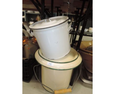 A selection of kitchen enamel wares