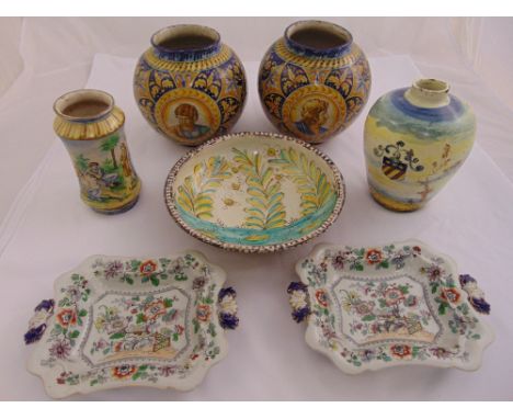 A quantity of continental porcelain, ceramic and earthenware vases and jugs (7)
