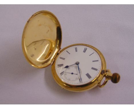 18ct pocket watch, white enamel dial with Roman numerals and subsidiary seconds dial, approx total weight 98.3g