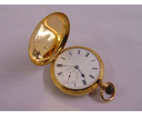 18ct pocket watch, white enamel dial with Roman numerals and subsidiary seconds dial, approx total weight 90.9g