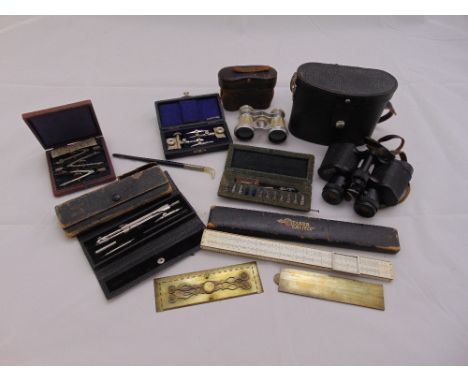A quantity of cased scientific instruments, a pair of opera glasses and a pair of binoculars (10)