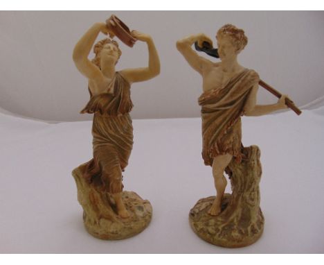 Royal Worcester figurines of Satyr 1440 and Bacchante 1441, marks to the bases, 25.5cm(h)