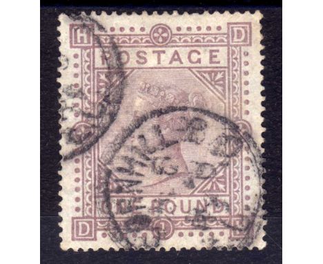 GB: 1867-83 10/- BROWN LILAC ON SLIGHTLY BLUED PAPER USED CANCELLED CORNHILL CDS, LIGHT DIAGONAL CREASE, SG 132 