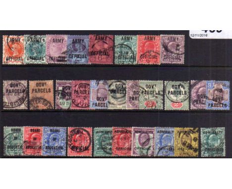 GB: OFFICIALS USED SELECTION, ARMY, GOVT PARCELS, BOARD OF EDUCATION, ROYAL HOUSEHOLD 1d, ADMIRALTY ETC. SOME FINE OR BETTER 