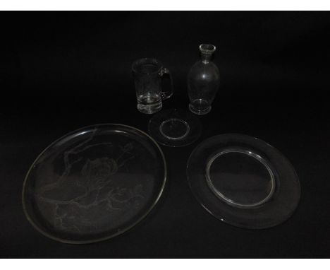 Brian Jabez Francis R.M.S, S.G.A. A group of glass with acid etched decoration, comprising a commemorative tankard The Mayflo