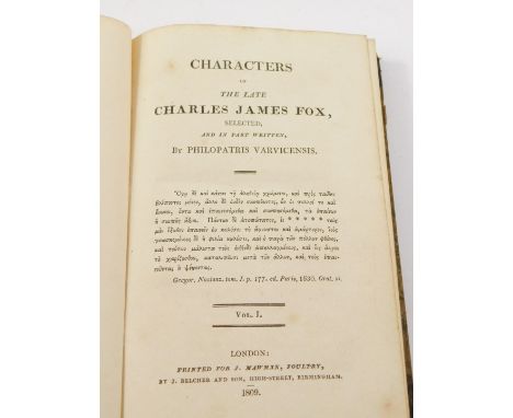 Philopatris Varvicensis. Characters of The Late Charles James Fox, first edition, 2 vols, tooled half morocco with marbled bo