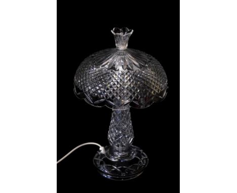 A Waterford cut glass table lamp, with circular cut glass shade, 49cm H.