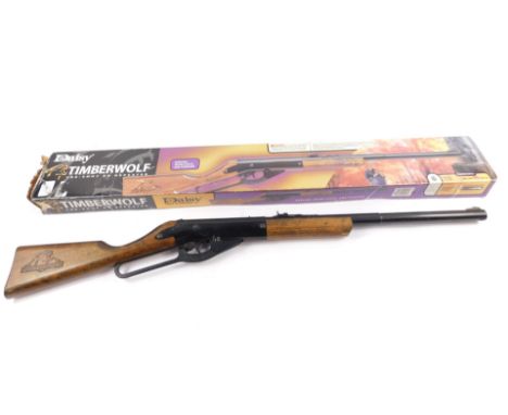 A Daisy Timberwolf air gun, .77BB ammunition, with cross bolt trigger block and smooth bore steel barrel, easy lever cocking 