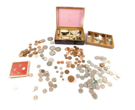 Victorian and later silver and copper coinage, to include five crowns 1889-1891, half crowns, shillings, together with Europe