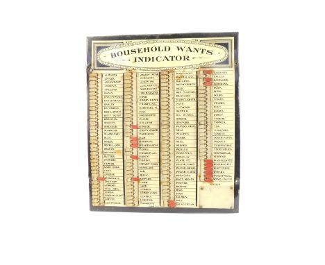 An early 20thC Charles Letts &amp; Company enamel Household Wants Indicator, wall mounted, from Almonds to Wine &amp; Liqueur