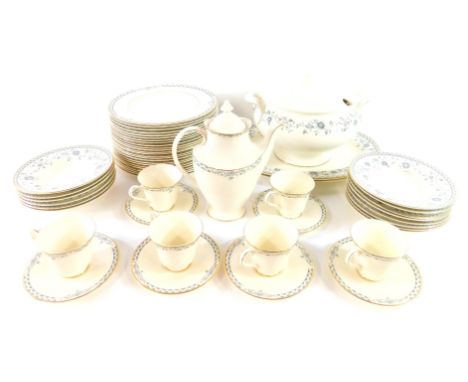 A Royal Doulton porcelain part dinner and coffee service, decorated in the Josephine pattern, seconds, comprising, a pair of 