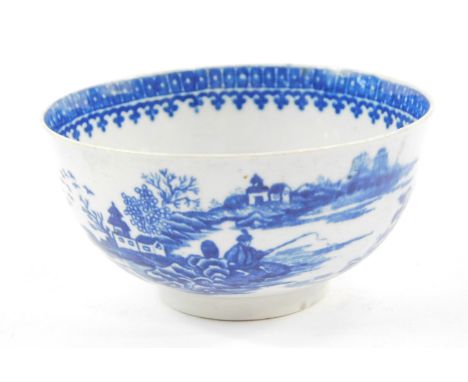 A Worcester First Period blue and white slop bowl, decorated in the Fisherman pattern, crescent mark, 12cm Dia.