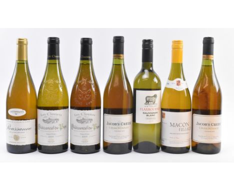 A collection of seven French, Australian, &amp; New Zealand white wine bottles. The lot to include a Flaxbourne Sauvignon Bla