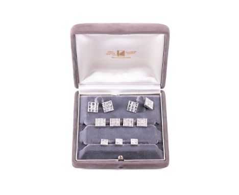 Van Cleef &amp; Arpels - a boxed diamond dress set, comprising cufflinks, buttons and shirt studs, of square lattice blocks c