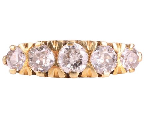 A diamond five-stone diamond ring in 18ct gold, set with a row of graduated old-cut diamonds with a total estimated weight of