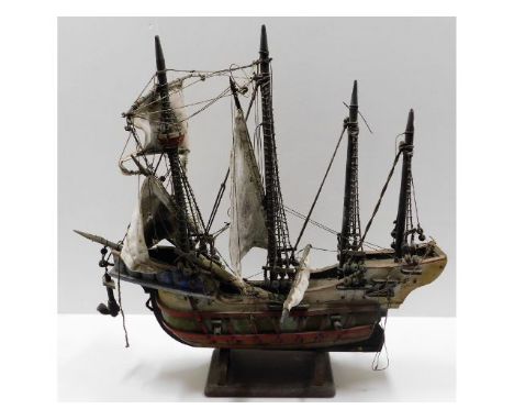 A vintage model galleon, some faults, 25in long x 26.5in high