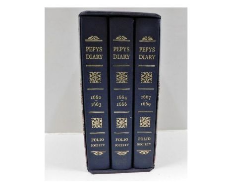 Three cased Folio Society volumes of Pepys diary 1660-63; 1664-66; 1667-69