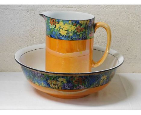 A Wilkinson, decorative wash bowl 15.75in diameter (small hairline) &amp; jug