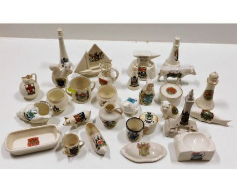 A quantity of crested ware including Gretna Green Anvil &amp; local Cornish related items - various makers with several piece