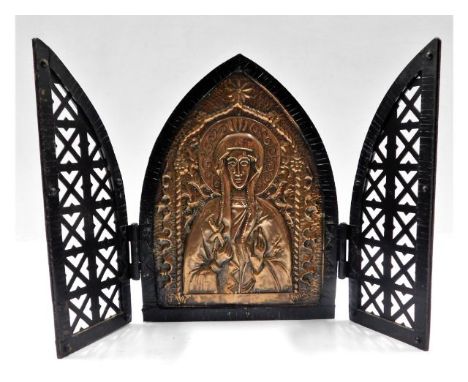 A vintage copper Russian style icon 7.75in tall