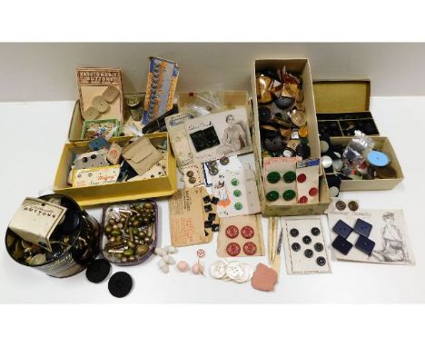 A quantity of mixed vintage buttons including some jet, some on original card