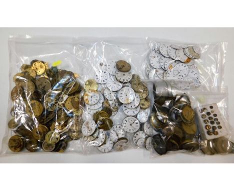 Five bags of mixed watch parts including brass movements, enamel faces &amp; metal cases a/f
