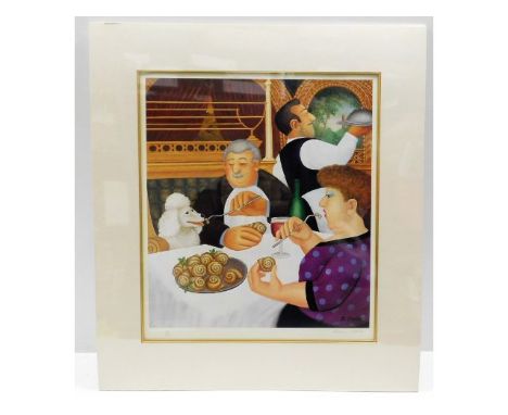 Beryl Cook Lithographic Print - Dining in Paris - Signed, mounted, 563/650, 27in x 24in inc. mount