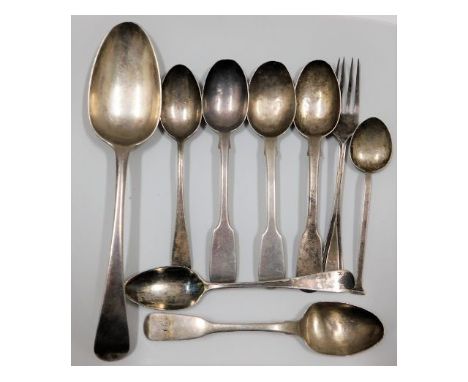  quantity of silver flatware including a Georgian table spoon 209.4g