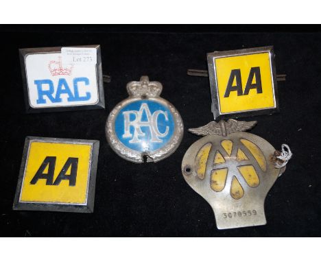Group of 5 vintage AA &amp; RAC car badges 