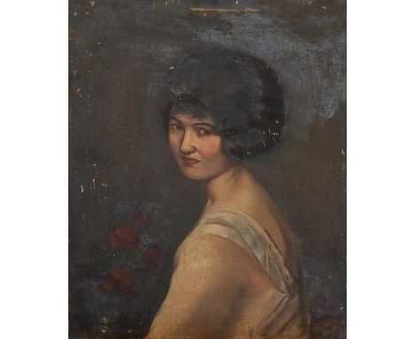 Dorothy Crawford (British, mid 20th Century), portrait of a young woman, bust length in a white dress, signed l.r., oil on ca