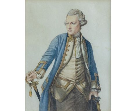 After Francis Cotes, portrait of John Jervis, Earl of St Vincent, watercolour, 18 by 14cm, framed&nbsp;