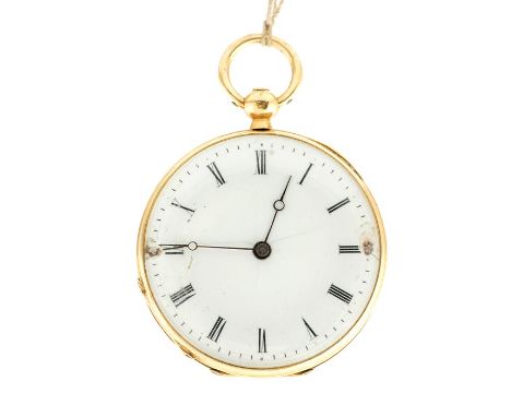 An 18K ‘Engot, Paris’ Pocket Watch, with double key wind movement, the case engine-turned and floral leafage scroll engraved,