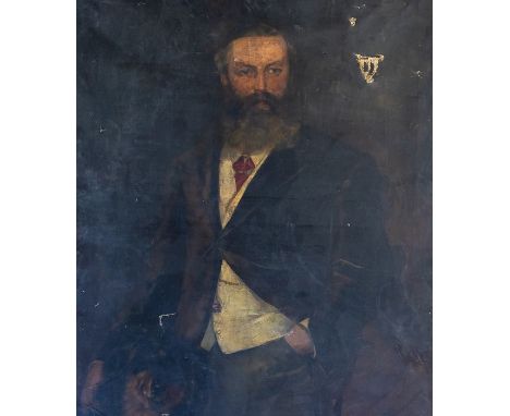 British School, late 19th Century, portrait of a bearded gentleman, three quarter length, in a dark coat and cram waistcoat, 