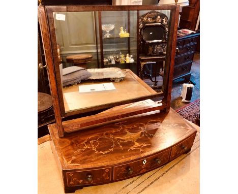 A George III mahogany crossbanded dressing mirror, circa 1800, in the manner of Thomas Sheraton, Satinwood decorated througho