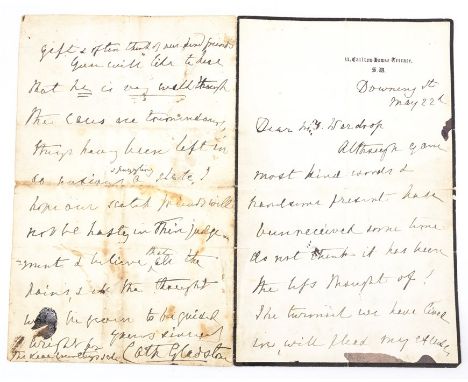 Catherine Gladstone (1812-1900), wife of Prime Minister William Ewart Gladstone. Autograph letter on headed paper (11 Carlton