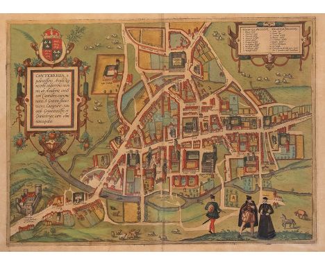 Georg Braun &amp; Frans Hogenberg. Cambridge, bird's eye plan, 1575 or later, hand-coloured copper engraving on laid/chain-li