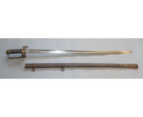 A Victorian dress sword, wire bound shagreen grip, pierced guard with Royal cypher, damascened blade by Henry Wilkinson, No.2