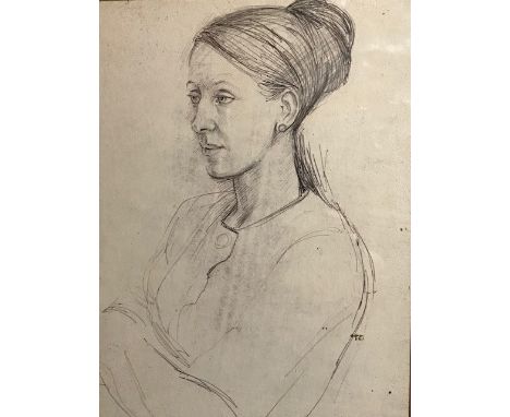George Jardine (British,1920-2003), portrait of June Furlong, dated 1976 verso, pen, 24 by 17cm, framed Note: Artist Resale R