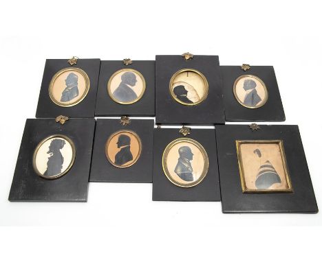 A large collection of 19th Century silhouette portrait profile miniatures, various family members to include younger and olde