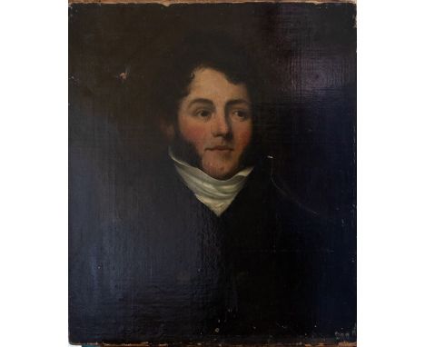 British School, circa 1830, portrait of a young gentleman, bust length in a blue coat, oil on canvas, 68 by 57cm, unframed&nb