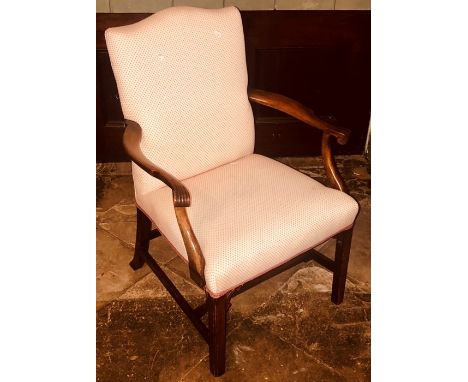 A George III Mahogany Gainsborough Design Library Armchair, late 18th century, rectangular serpentine back rest united by swe