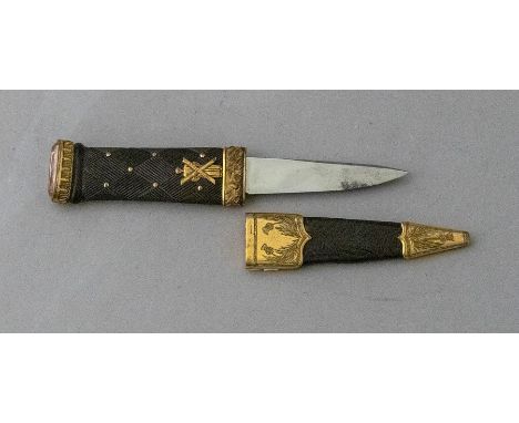 A Scottish Sgian Dubh to the Black Watch, early 20th Century, facet cut semi precious polished stone set to the pommel, the t