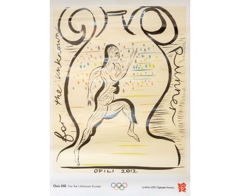Two London 2012 Olympic Games posters: Anthea Hamilton, Divers, and Chris Ofili, For the Unknown Runner, 84cm by 59cm, unfram
