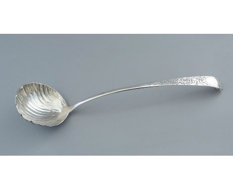 A silver soup ladle with scallop bowl, stamped Sterling with makers initialsCondition: marks rubbed, otherwise good overall