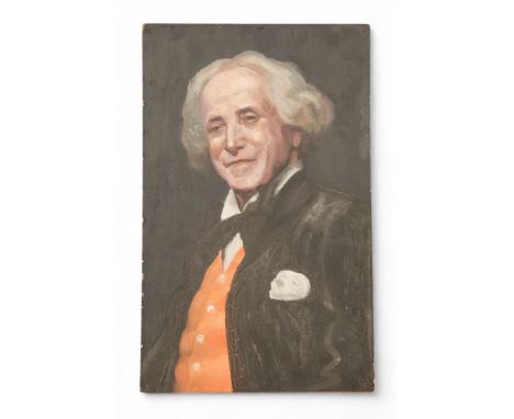 Late 19th Century British School Portrait of a Gentleman in Red Waistcoat Oil on board Unframed  48 x 30cm