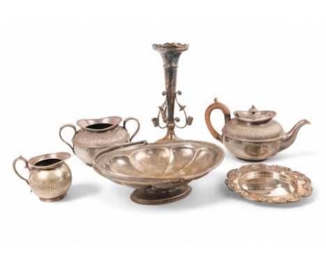 A small quantity of plated wares - including a three piece tea service, part fluted, together with sundry other plate.