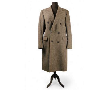 A Gieves &amp; Hawkes of Savile Row herringbone overcoat - size medium, chest 112cm (44'), length 118cm.