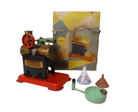 A Mamod MM1 static steam engine - with burner and re-fuelling funnel.